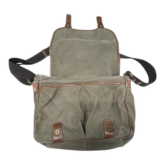 FOSSIL 54 Men Brown Canvas Genuine Leather Adjustable Strap Messenger Bag - Picture 10 of 15